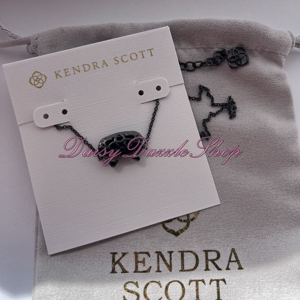 🖤✨Kendra Scott Elisa Cat Pendant Necklace Black Drusy Gunmetal New 🐈⬛ - Picture 5 of 6